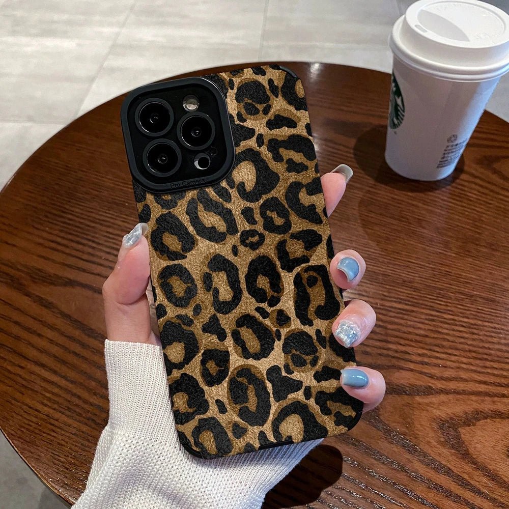 Marron Leopard Silicone en cuir - Luxury Cases