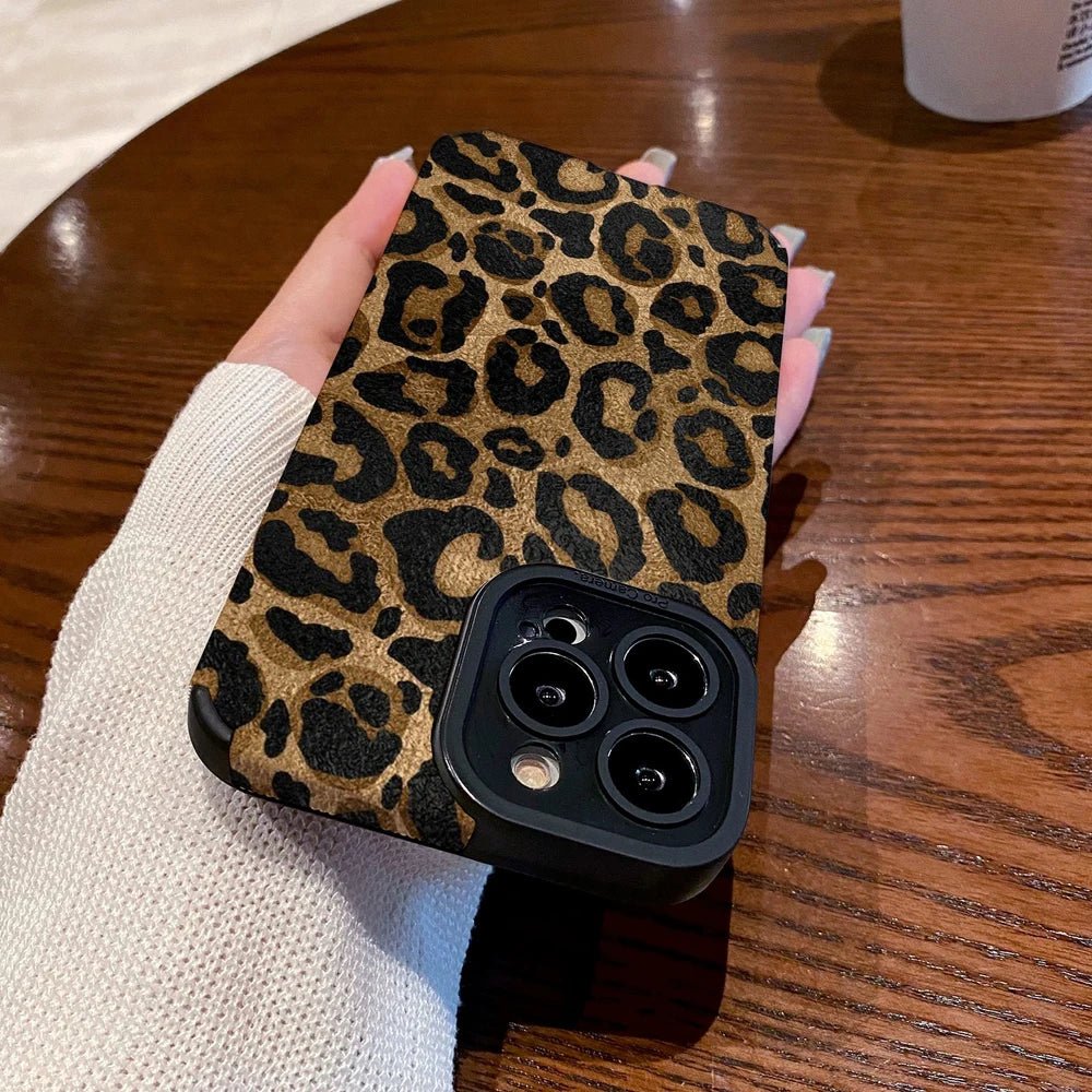 Marron Leopard Silicone en cuir - Luxury Cases